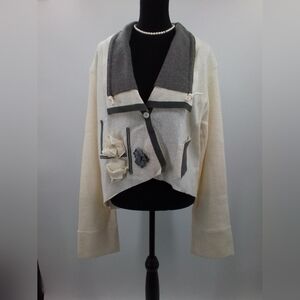 Nwt Jacques Ruc CREAM & GRAY Viscose Wool Blend LONG SLEEVES JACKET/BLAZER Sz 10